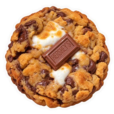 S'mores cookie with a chocolate bar and toasted marshmallow